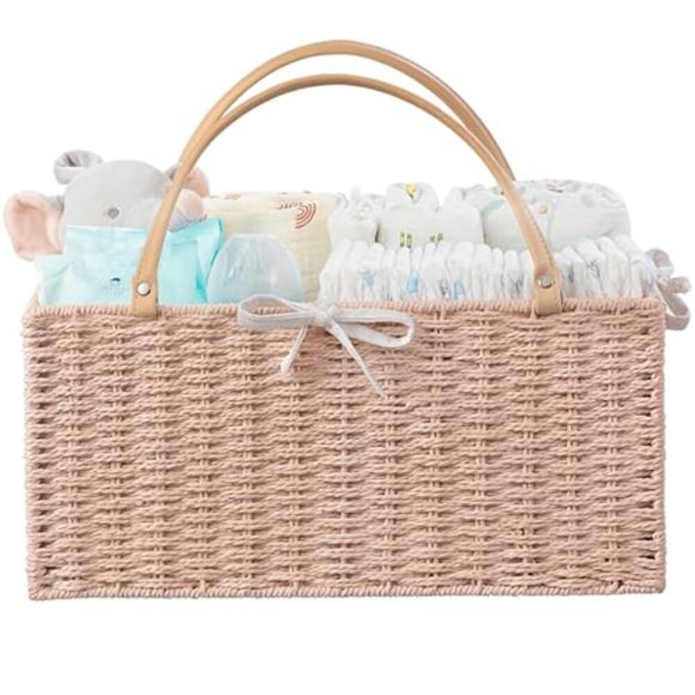 Pink Baby Diaper Caddy Organizer Nursery Storage Basket Divider